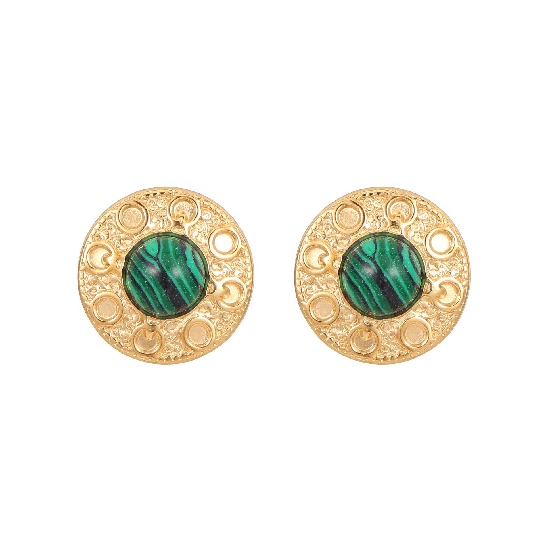 Wholesale Natural Turquoise Fan-shaped Hollow Stainless Steel Earrings